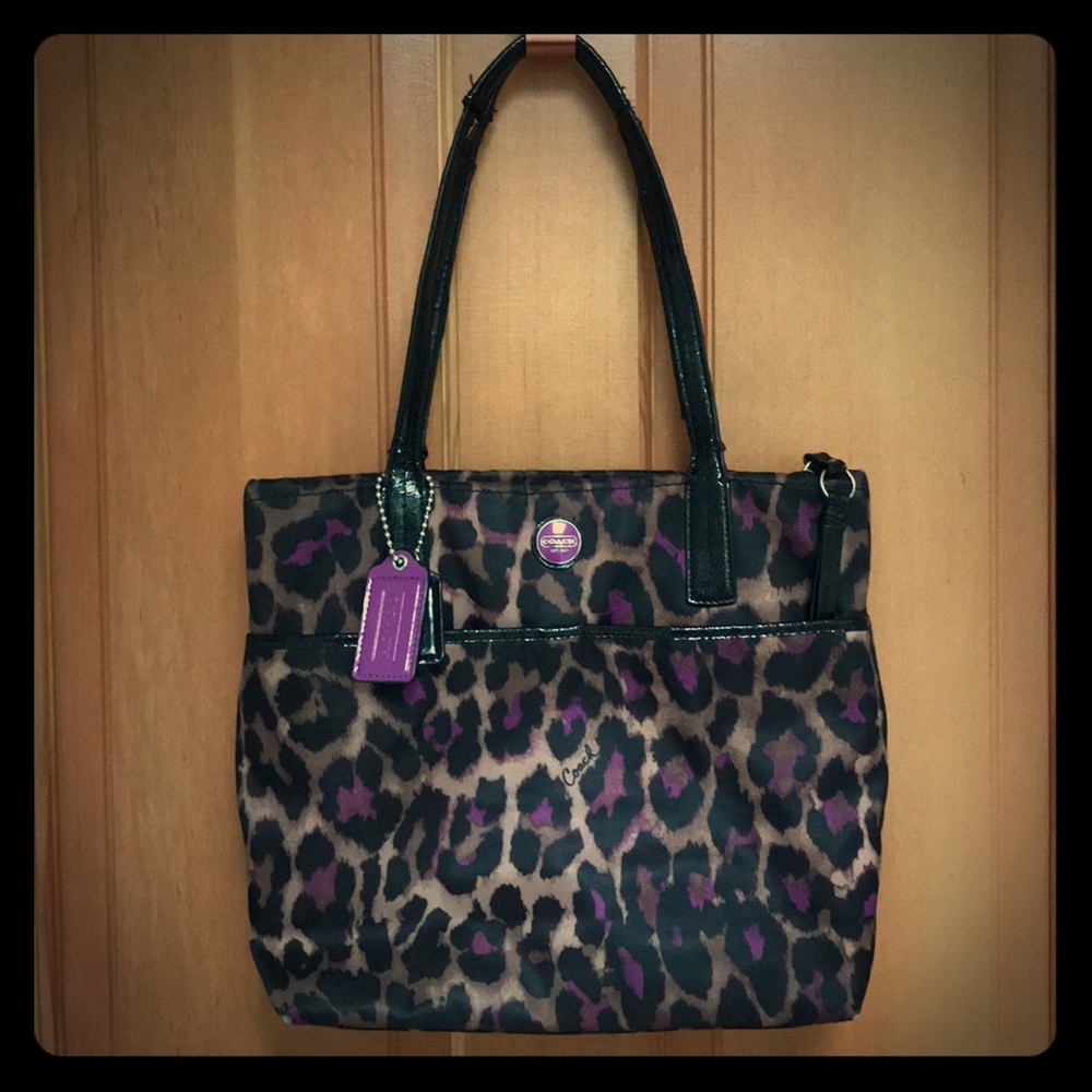 Coach animal print purse purple/brown/black